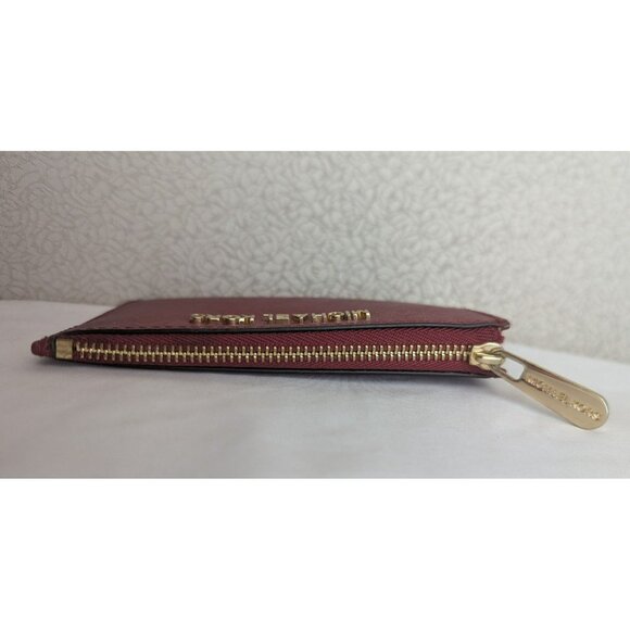 Michael Kors Jet Set Small Keychain Coin Pouch Wallet Leather Red Gold - Picture 3 of 10
